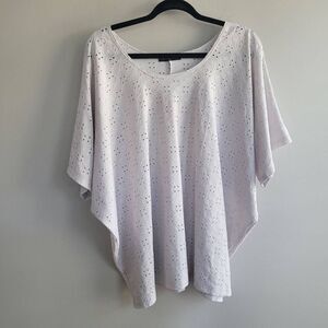 white eyelet lace‎ oversize dolman sleeve short sleeved top boho beachy coastal